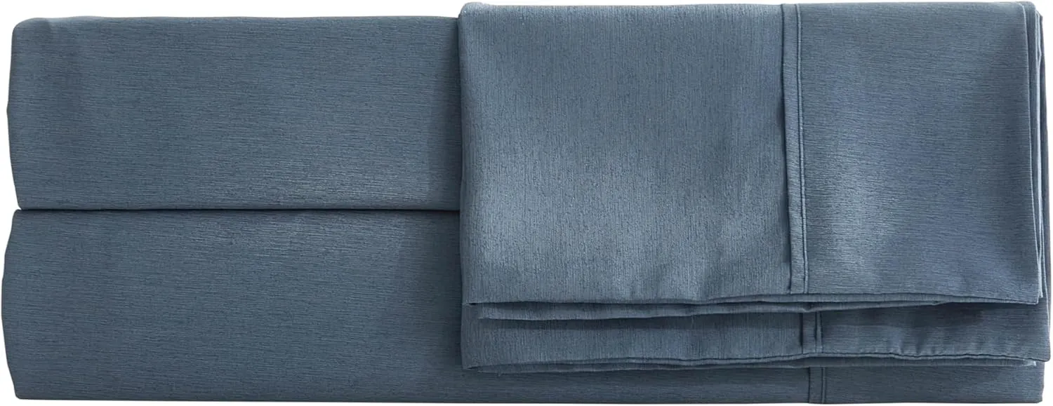 Chezmoi Collection 4-Piece Stone Washed Full Sheet Set - Rayon Derived from Bamboo & Polyester Blended, Breathable & Cooling 15-Inches Deep Pocket Sheets & Pillowcases Set, Steel Blue