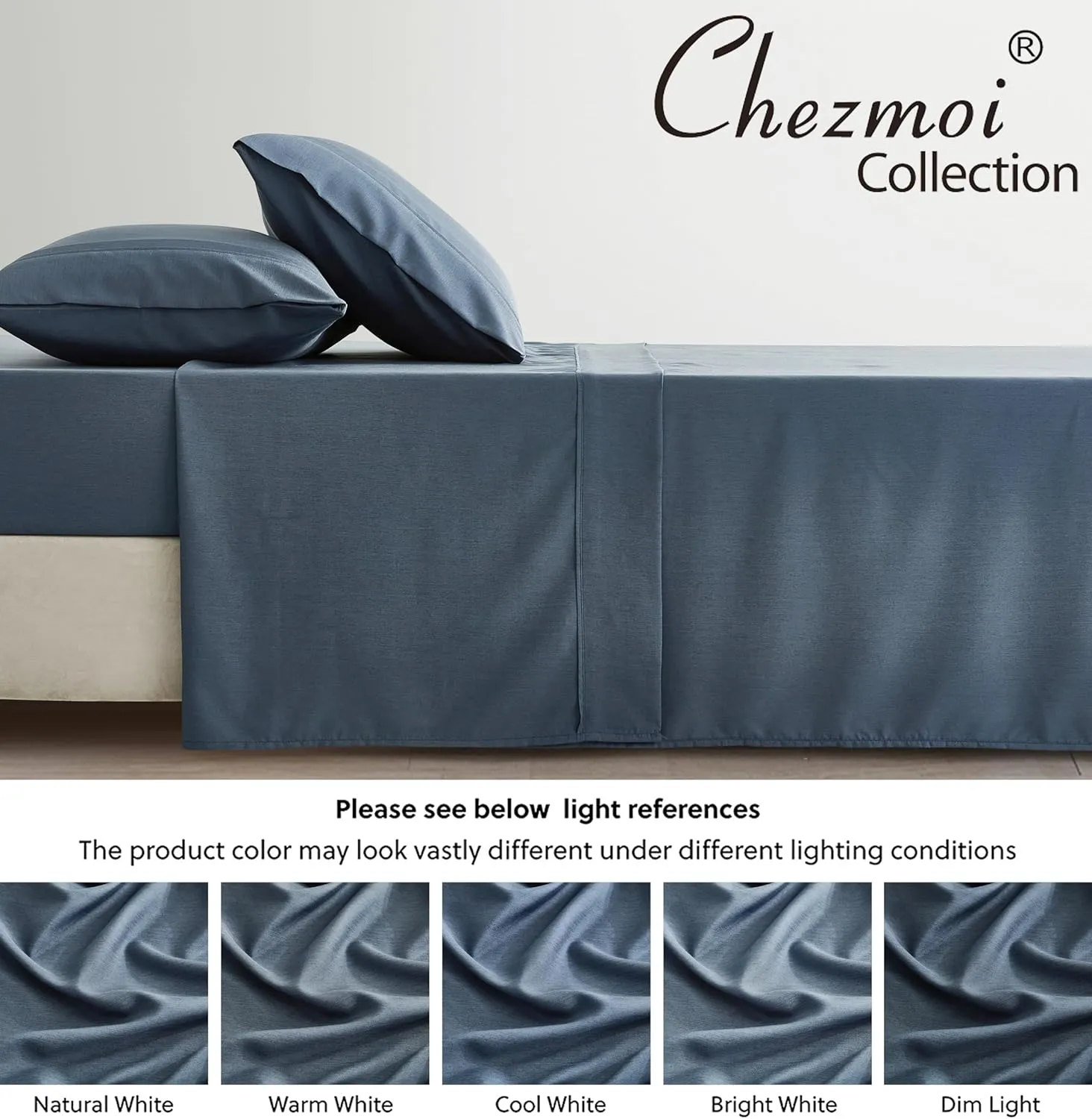 Chezmoi Collection 4-Piece Stone Washed Full Sheet Set - Rayon Derived from Bamboo & Polyester Blended, Breathable & Cooling 15-Inches Deep Pocket Sheets & Pillowcases Set, Steel Blue