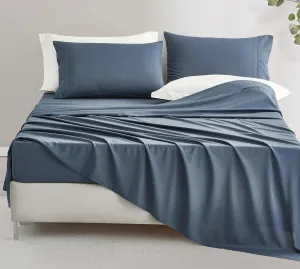 Chezmoi Collection 4-Piece Stone Washed Full Sheet Set - Rayon Derived from Bamboo & Polyester Blended, Breathable & Cooling 15-Inches Deep Pocket Sheets & Pillowcases Set, Steel Blue