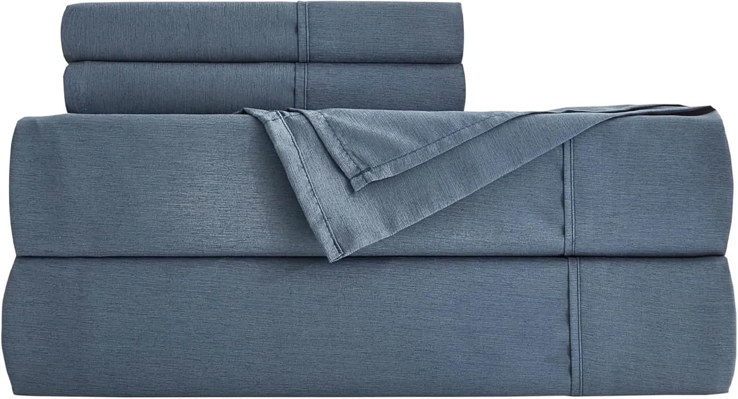 Chezmoi Collection 4-Piece Stone Washed Full Sheet Set - Rayon Derived from Bamboo & Polyester Blended, Breathable & Cooling 15-Inches Deep Pocket Sheets & Pillowcases Set, Steel Blue