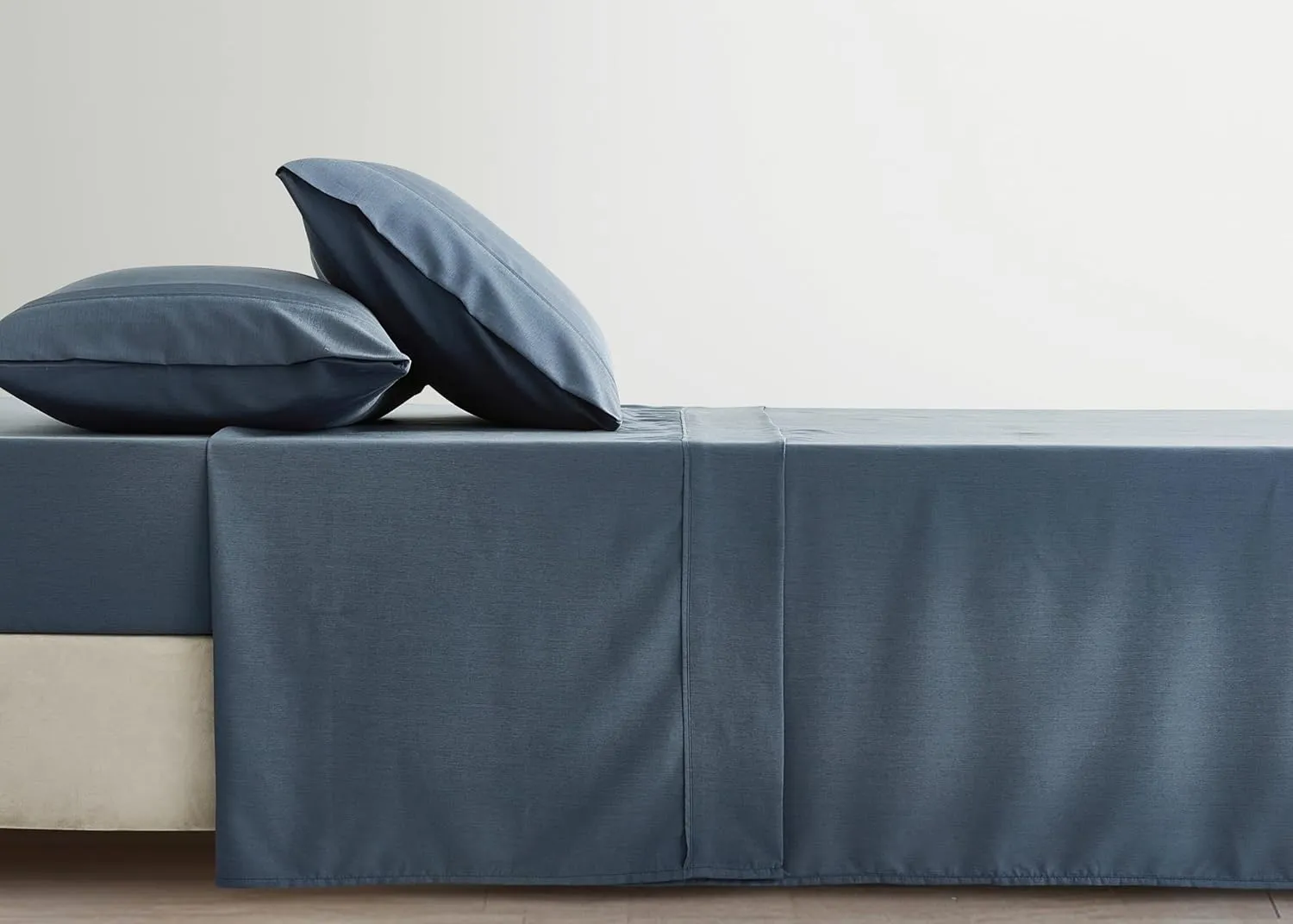 Chezmoi Collection 4-Piece Stone Washed Full Sheet Set - Rayon Derived from Bamboo & Polyester Blended, Breathable & Cooling 15-Inches Deep Pocket Sheets & Pillowcases Set, Steel Blue