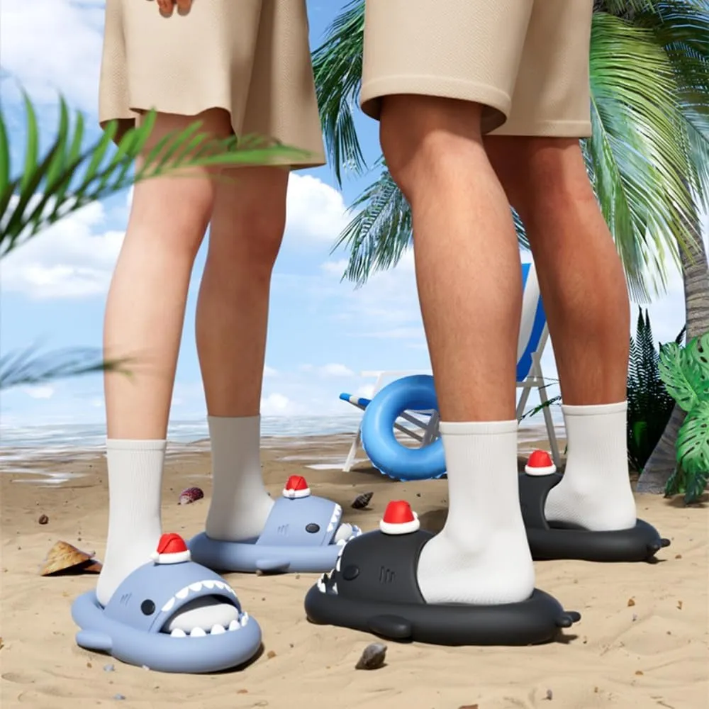 Christmas Shark Slides，Mushroom Shark Slides，Couple's Thick-soled Non-slip Cartoon Slippers, Suitable For Indoor And Outdoor Use