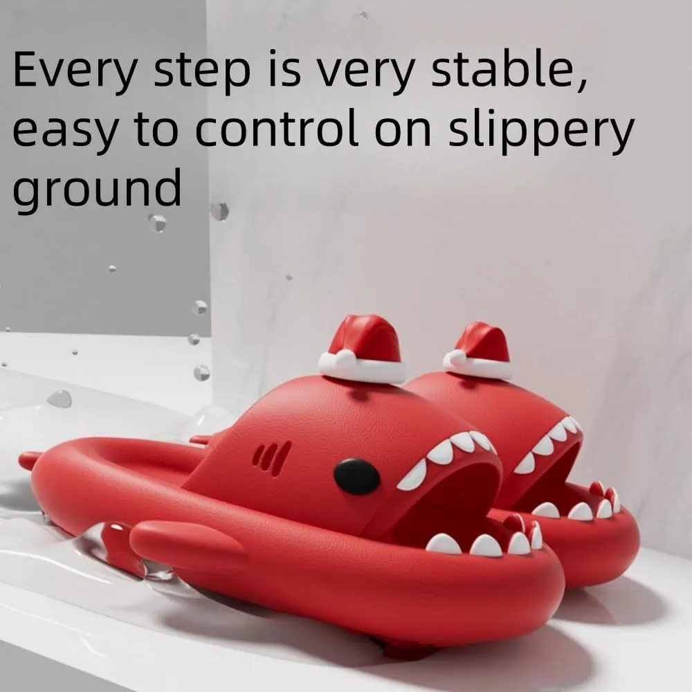 Christmas Shark Slides，Mushroom Shark Slides，Couple's Thick-soled Non-slip Cartoon Slippers, Suitable For Indoor And Outdoor Use