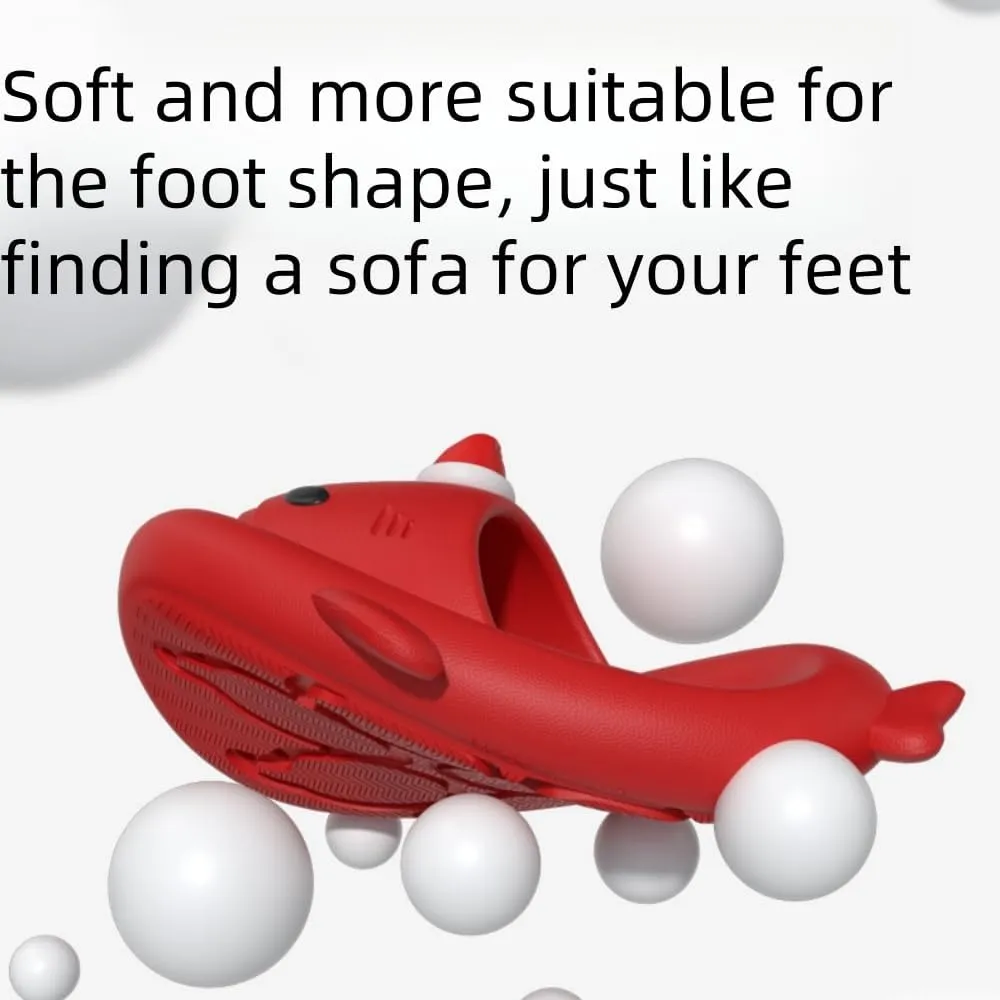 Christmas Shark Slides，Mushroom Shark Slides，Couple's Thick-soled Non-slip Cartoon Slippers, Suitable For Indoor And Outdoor Use