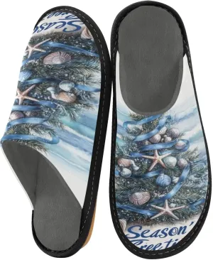 Christmas Trees Seaside House Slippers for Women Men Non-Slip Bridesmaid Slipper