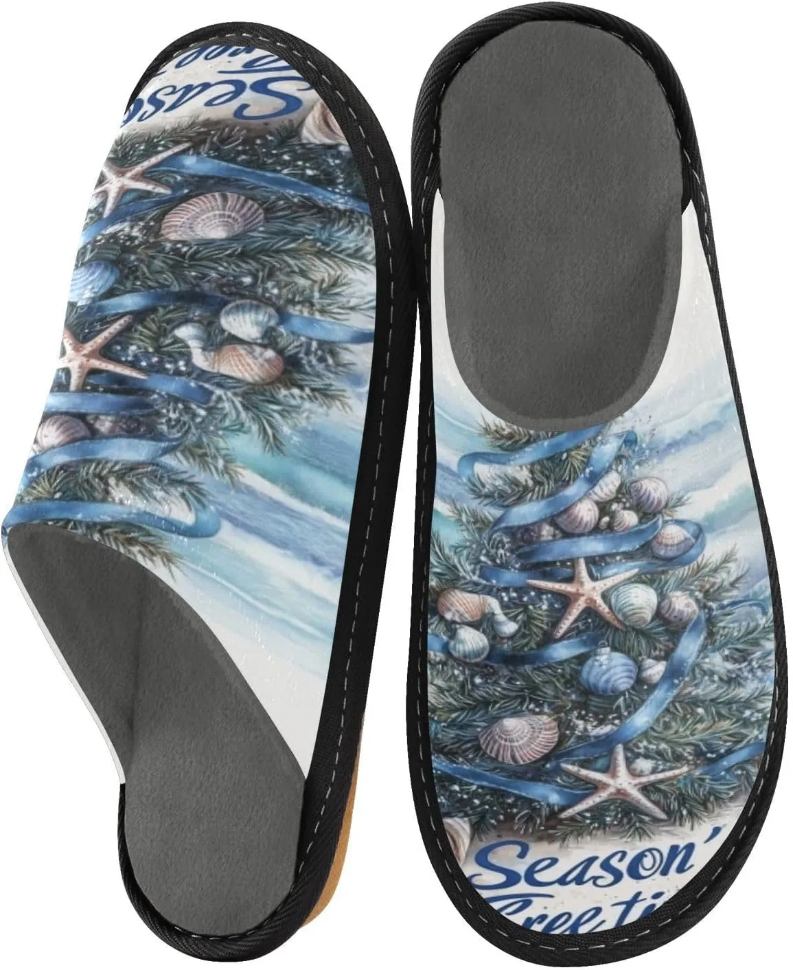 Christmas Trees Seaside House Slippers for Women Men Non-Slip Bridesmaid Slipper