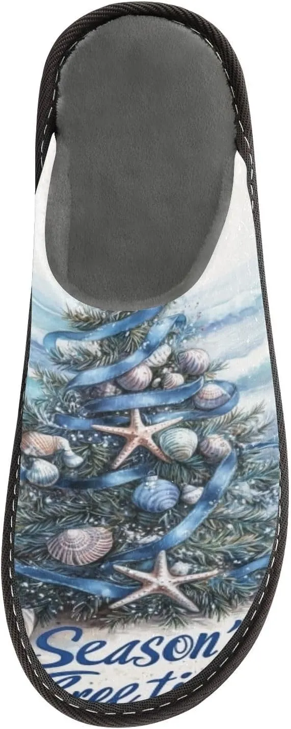 Christmas Trees Seaside House Slippers for Women Men Non-Slip Bridesmaid Slipper