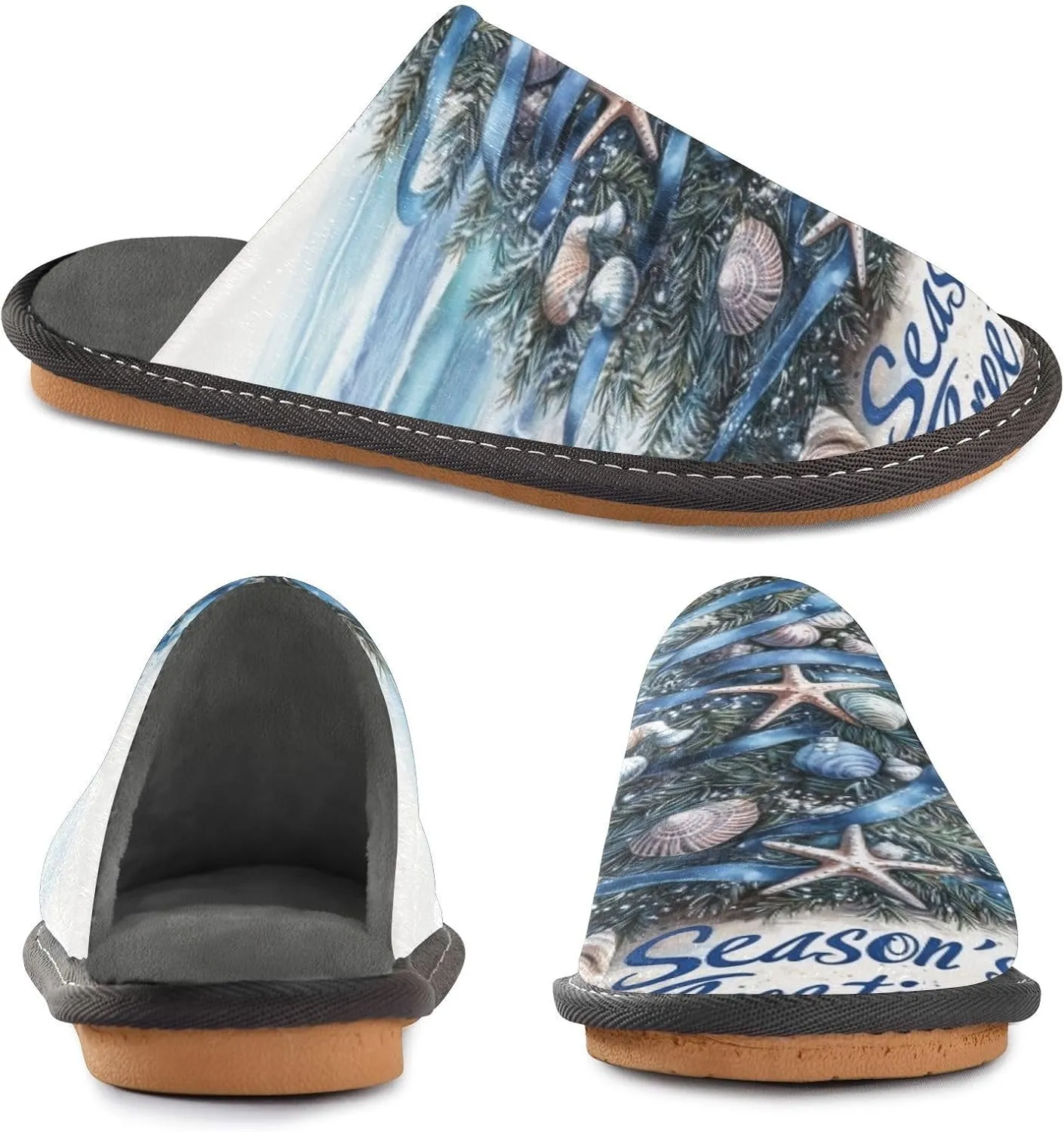 Christmas Trees Seaside House Slippers for Women Men Non-Slip Bridesmaid Slipper