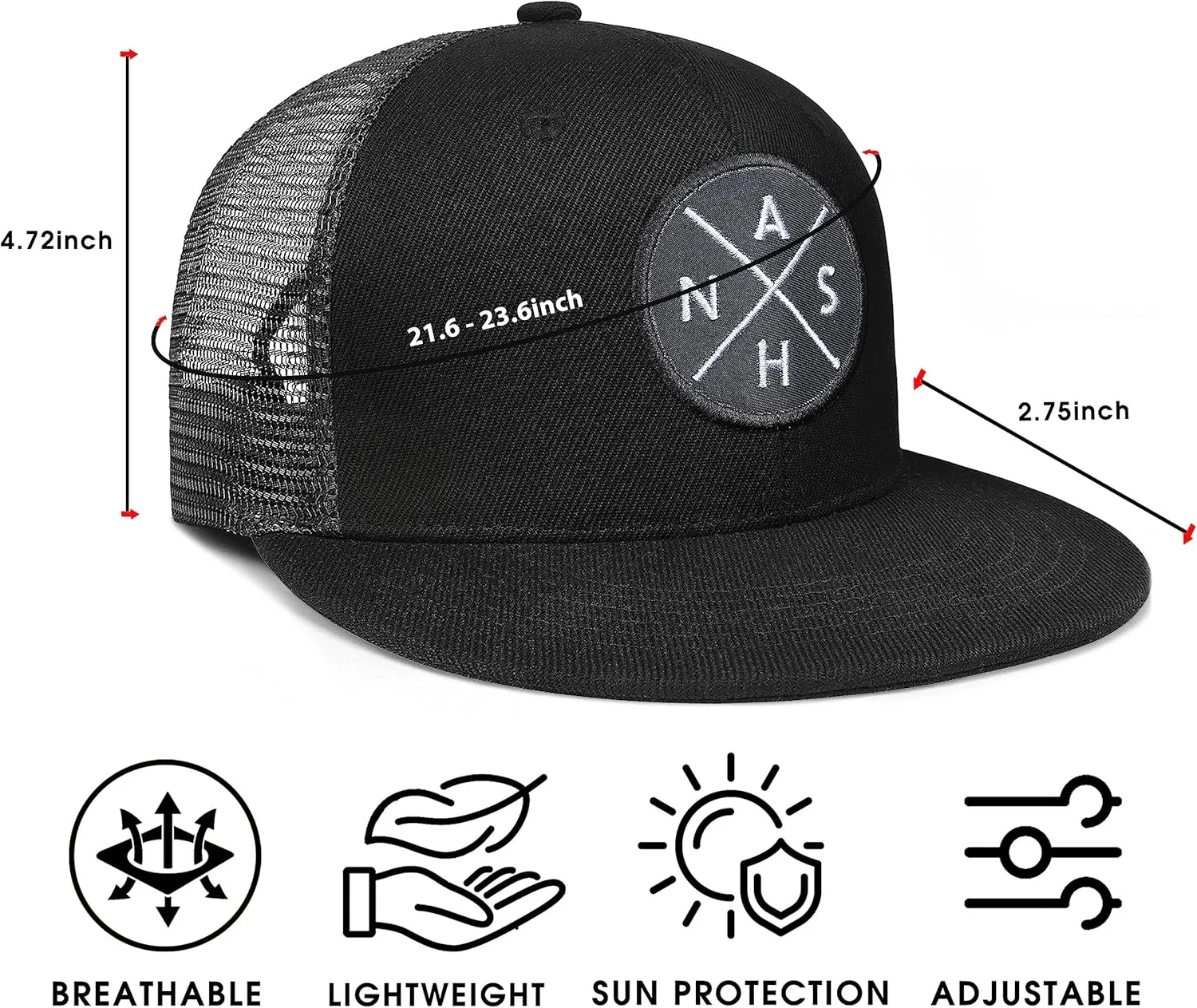City Flat Brim Snapback Trucker Hat Mesh Hip Hop Flat Bill hat for Men & Women Unite State Adjustable Baseball Cap