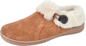 Clarks Womens Suede Leather Slipper with Gore and Bungee JMH2213 - Warm Plush Faux Fur Lining - Indoor Outdoor House Slippers For Women (11 M US, Cognac)