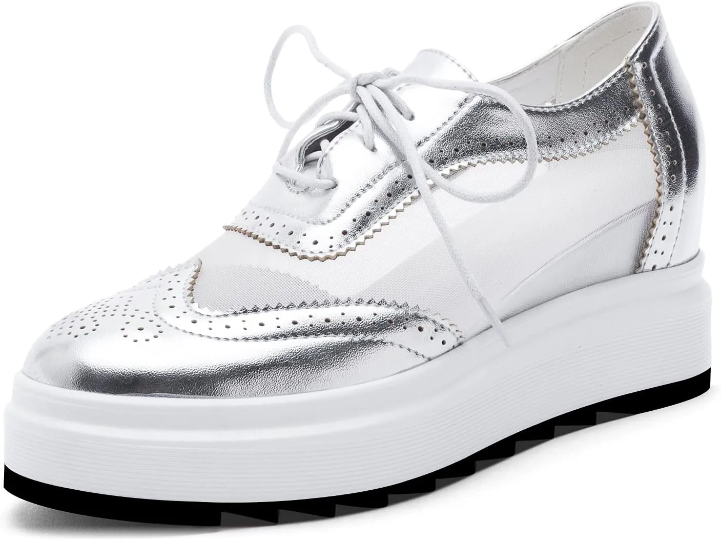 ClassicSter Women's Platform Lace Up Comfort Wingtips Square Toe Wedge Oxford Shoes Brogues