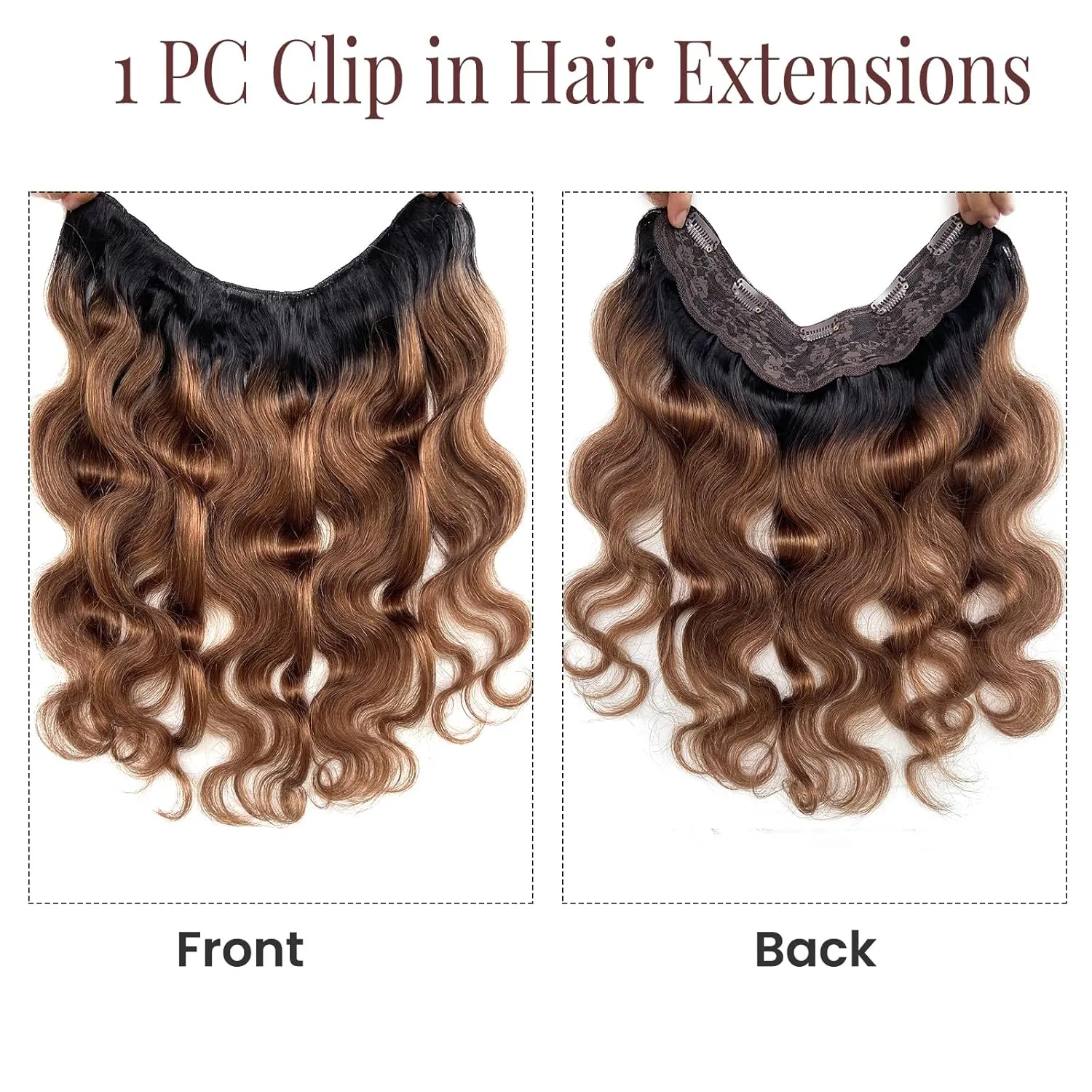 Clip in Hair Extensions,1 Piece Hair Extensions Real Human Hair Clip ins 16 Inch Ombre Black to Brown Hair Extensions Body Wave Clip in Hair Extensions Real Human Hair Double Weft Hair Extensions