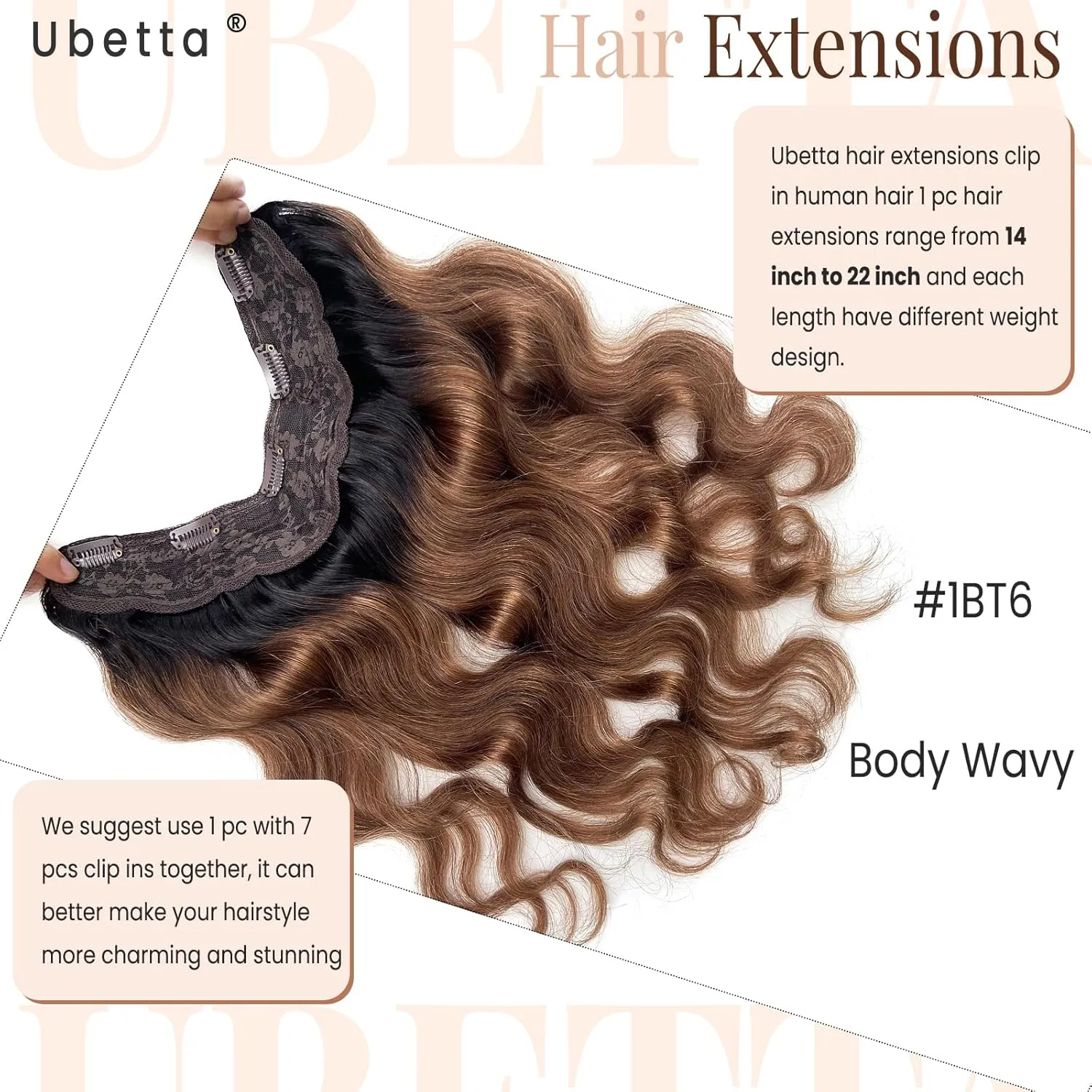 Clip in Hair Extensions,1 Piece Hair Extensions Real Human Hair Clip ins 16 Inch Ombre Black to Brown Hair Extensions Body Wave Clip in Hair Extensions Real Human Hair Double Weft Hair Extensions