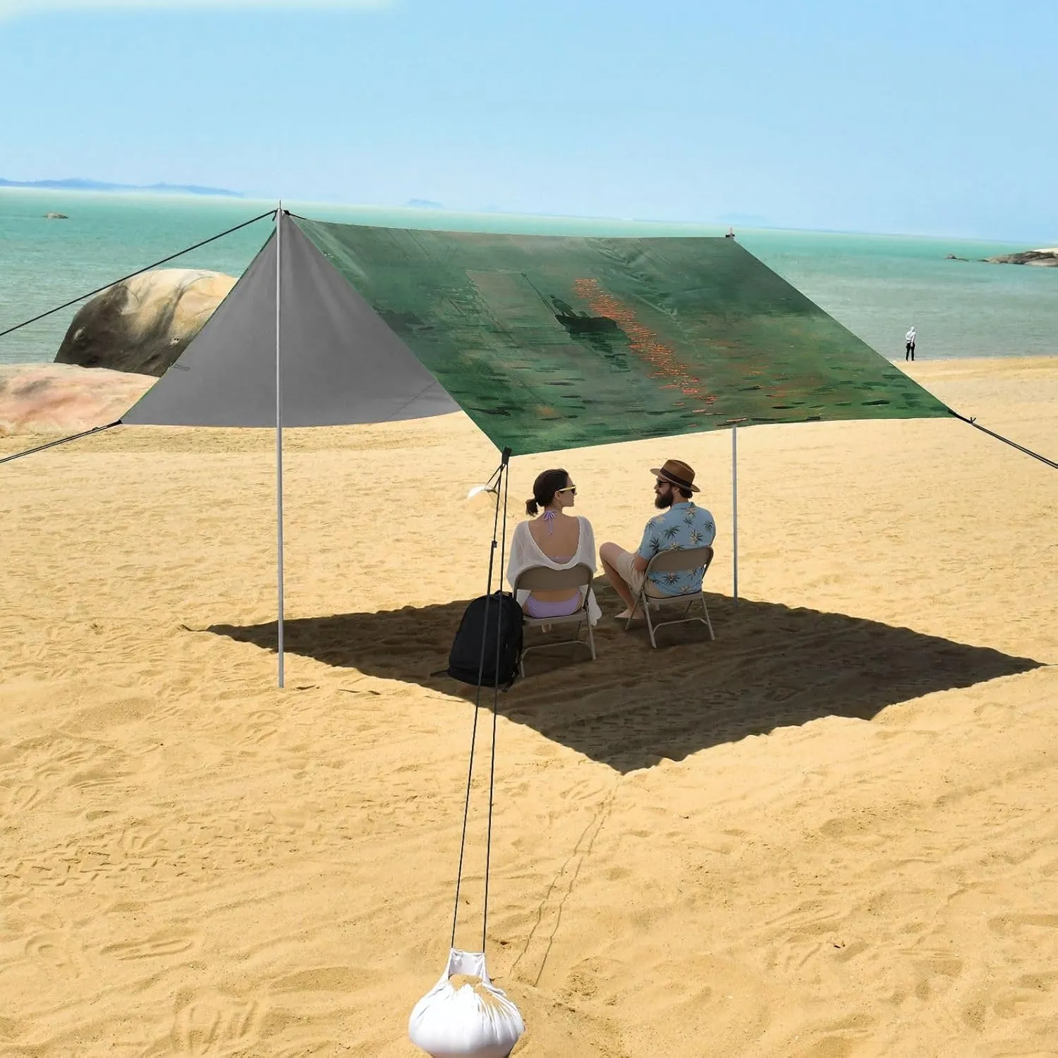 Cléonard Monet Sunrise Impression Canopy Beach Tent 9.2 × 10.5 FT Patio Sun Shade Outdoor Aesthetic Wind Sail Shade Camping Sun Shelter Yard with Sand Anchor Poles