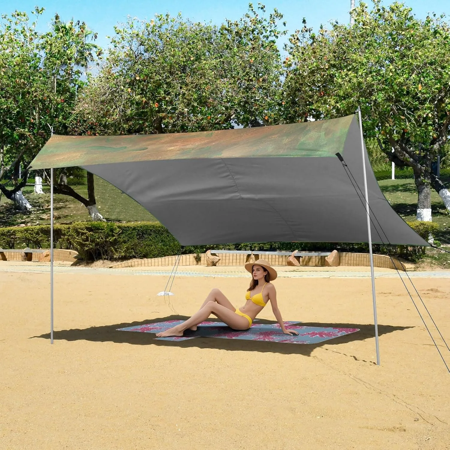 Cléonard Monet Sunrise Impression Canopy Beach Tent 9.2 × 10.5 FT Patio Sun Shade Outdoor Aesthetic Wind Sail Shade Camping Sun Shelter Yard with Sand Anchor Poles