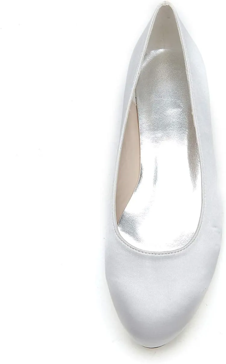 COMFASH Wedding Flats Shoes Women Satin Round Toe Comfortable Bride Ballet Flats