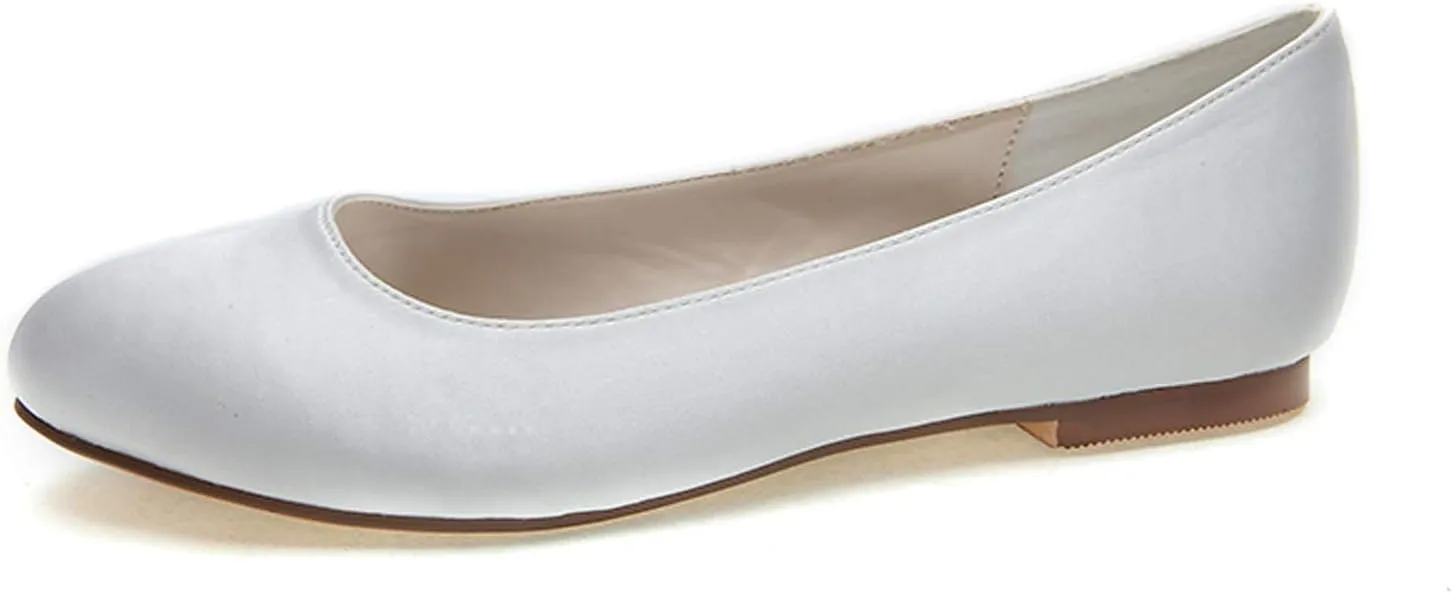COMFASH Wedding Flats Shoes Women Satin Round Toe Comfortable Bride Ballet Flats