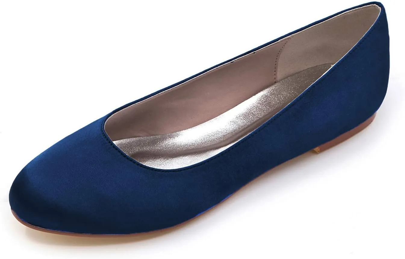 COMFASH Wedding Flats Shoes Women Satin Round Toe Comfortable Bride Ballet Flats