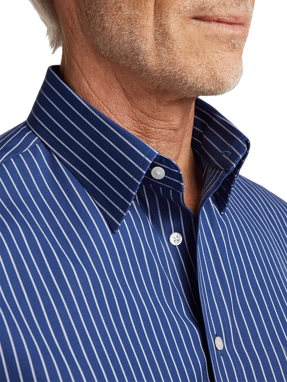 Comfort Stretch Non-Iron Stripe Dress Shirt - Cobalt