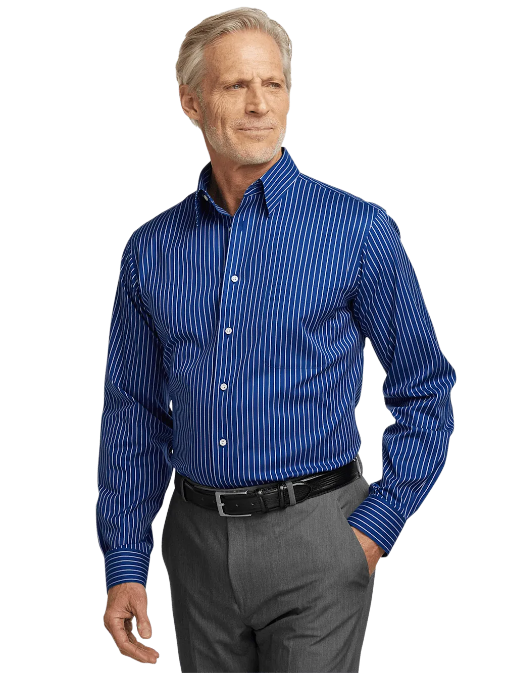 Comfort Stretch Non-Iron Stripe Dress Shirt - Cobalt