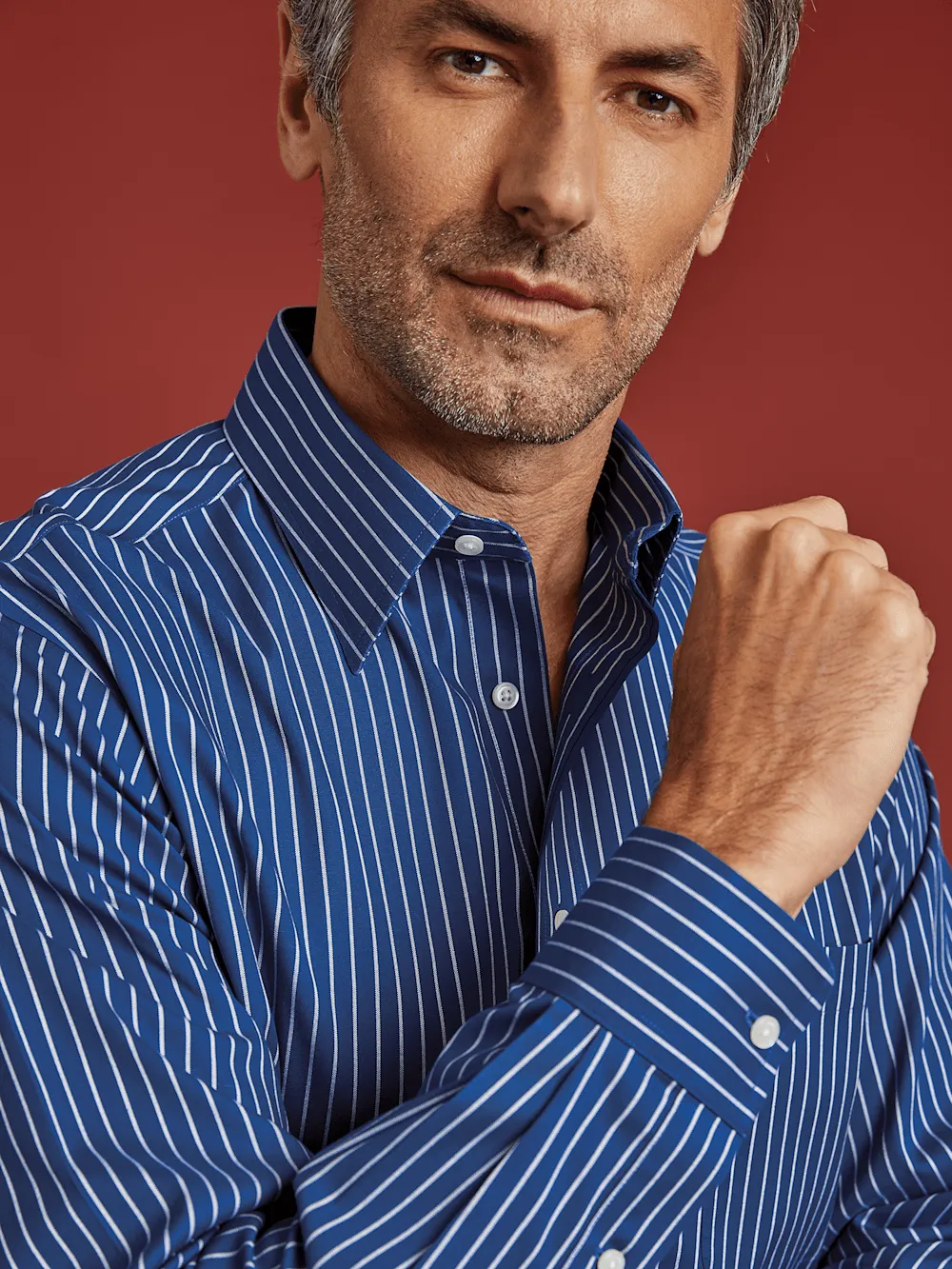 Comfort Stretch Non-Iron Stripe Dress Shirt - Cobalt