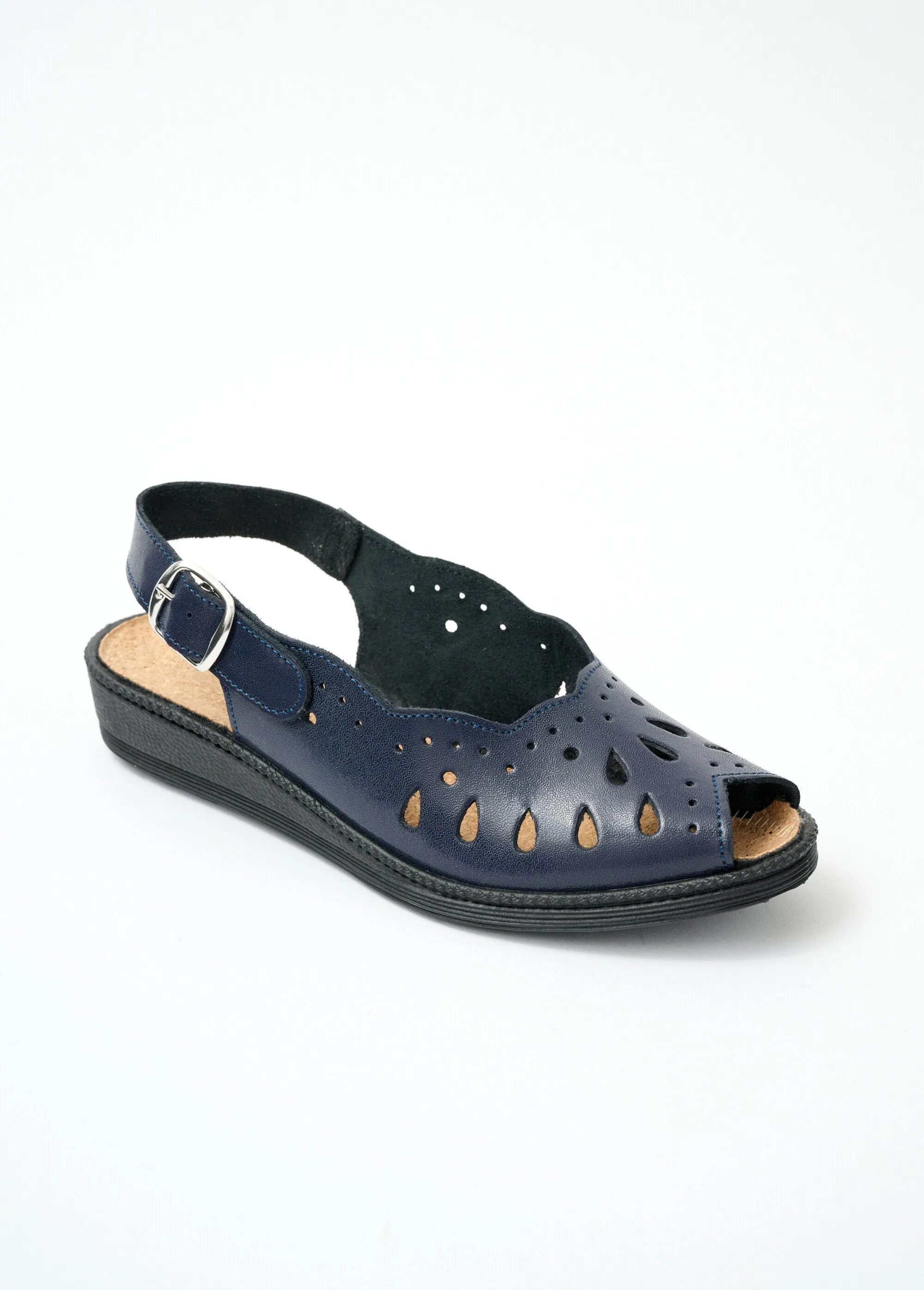 Comfort wide leather wedge sandals