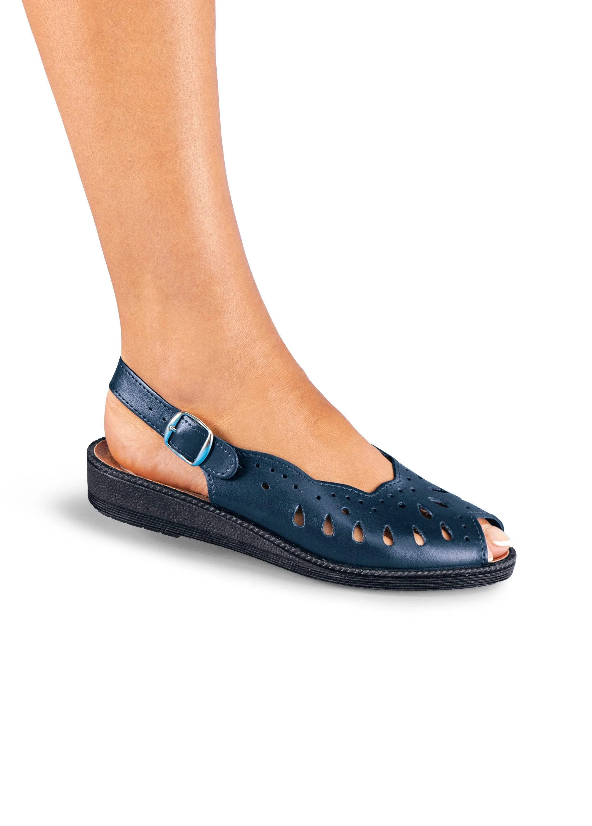 Comfort wide leather wedge sandals