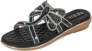 Comfortable Ladies Sandals Summer Bohemian Style Beach Shoes Dragonfly Rhinestone Flat Leisure Slippers