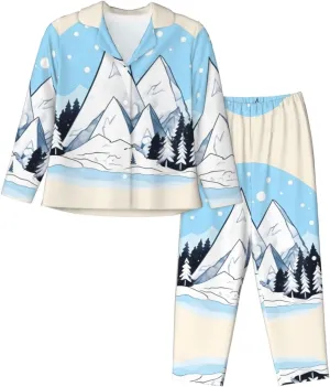 Comfortable polyester-spandex fabric pajamas set, soft and breathable, a must-have for home leisure.Snow-capped mountains X-Large Black