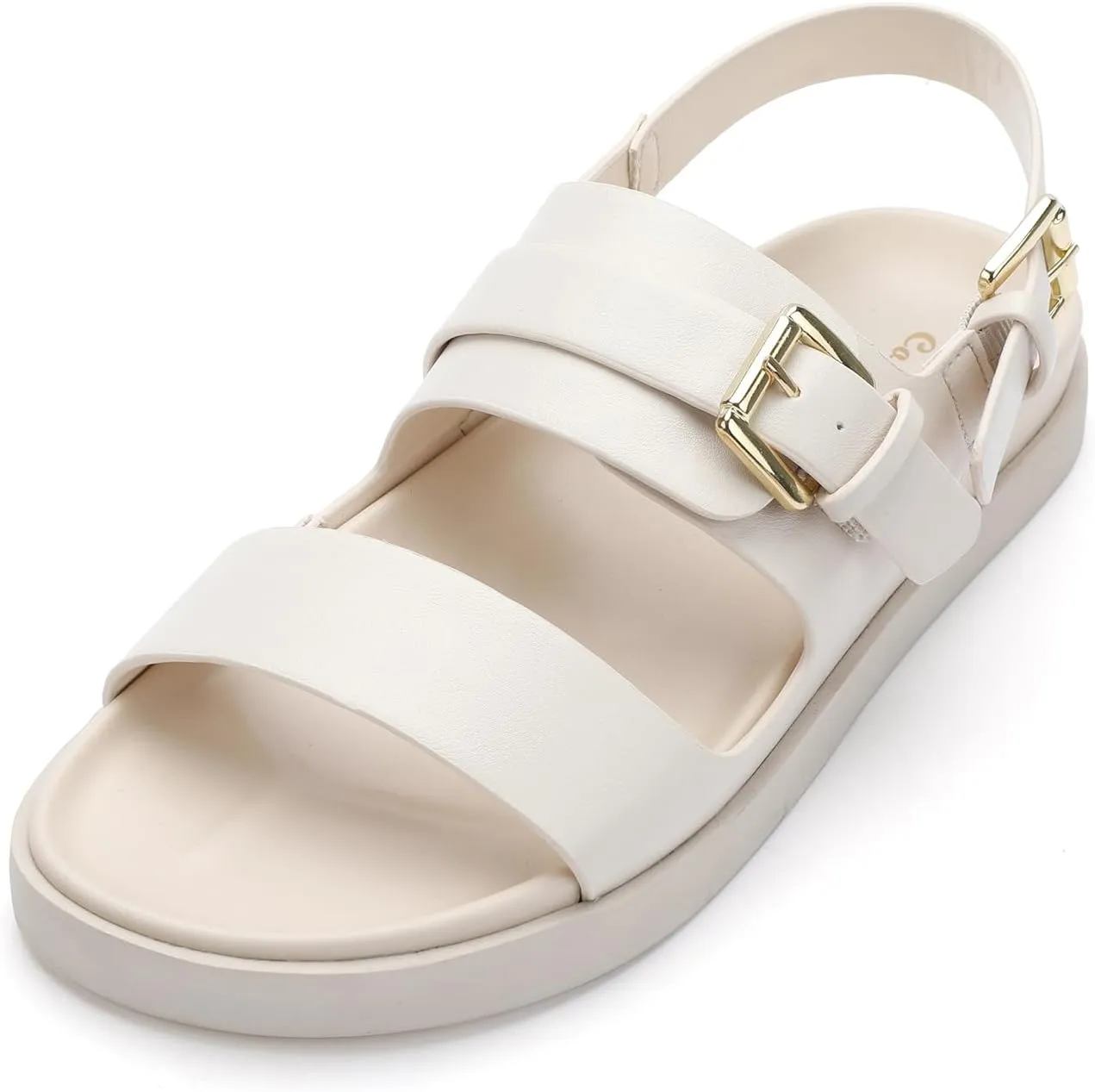 CosyFever Women's Beige Slip On Flat Footbed Sandals Adjustable Back Strap Comfortable Walking Shoes for Casual Outfits Summer Work - 6.5 B(M) US