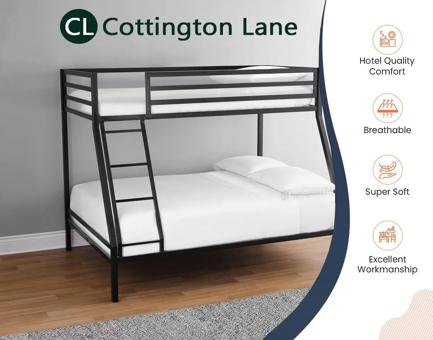 Cottington Lane Cot Size 33 x 75 Sheet Set, Hotel Quality 100% Cotton 4 Piece Bunk Bed Sheets, Perfect for Narrow Twin, Camp Bunk,Trifold Mattress, Guest Bed Replacement, White Solid