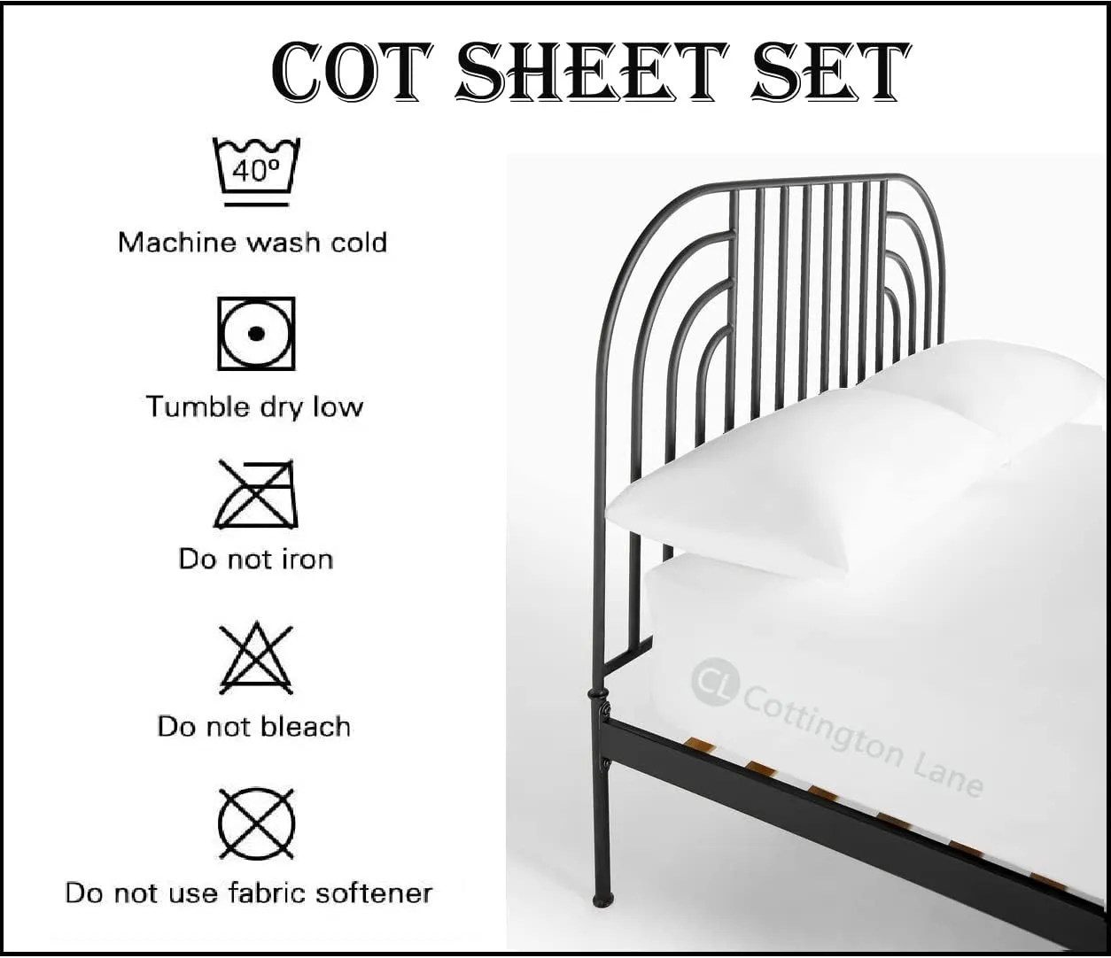 Cottington Lane Cot Size 33 x 75 Sheet Set, Hotel Quality 100% Cotton 4 Piece Bunk Bed Sheets, Perfect for Narrow Twin, Camp Bunk,Trifold Mattress, Guest Bed Replacement, White Solid