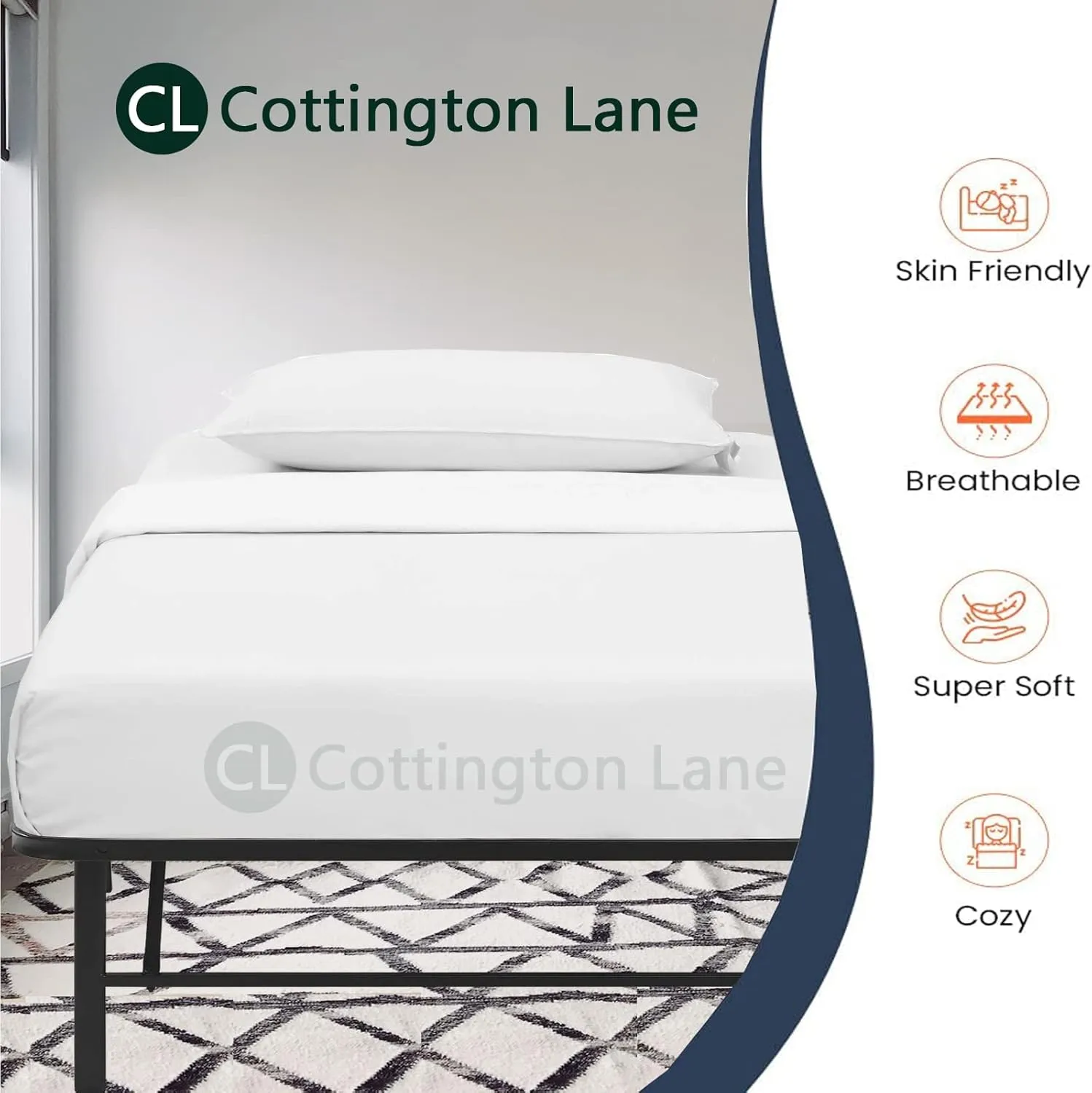 Cottington Lane Cot Size 33 x 75 Sheet Set, Hotel Quality 100% Cotton 4 Piece Bunk Bed Sheets, Perfect for Narrow Twin, Camp Bunk,Trifold Mattress, Guest Bed Replacement, White Solid