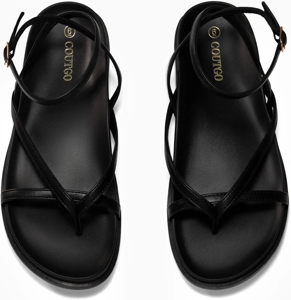 Coutgo Womens Strappy Flat Sandals Comfortable Flip Flop Footbed Sandals Ankle Strap Summer Beach Shoes