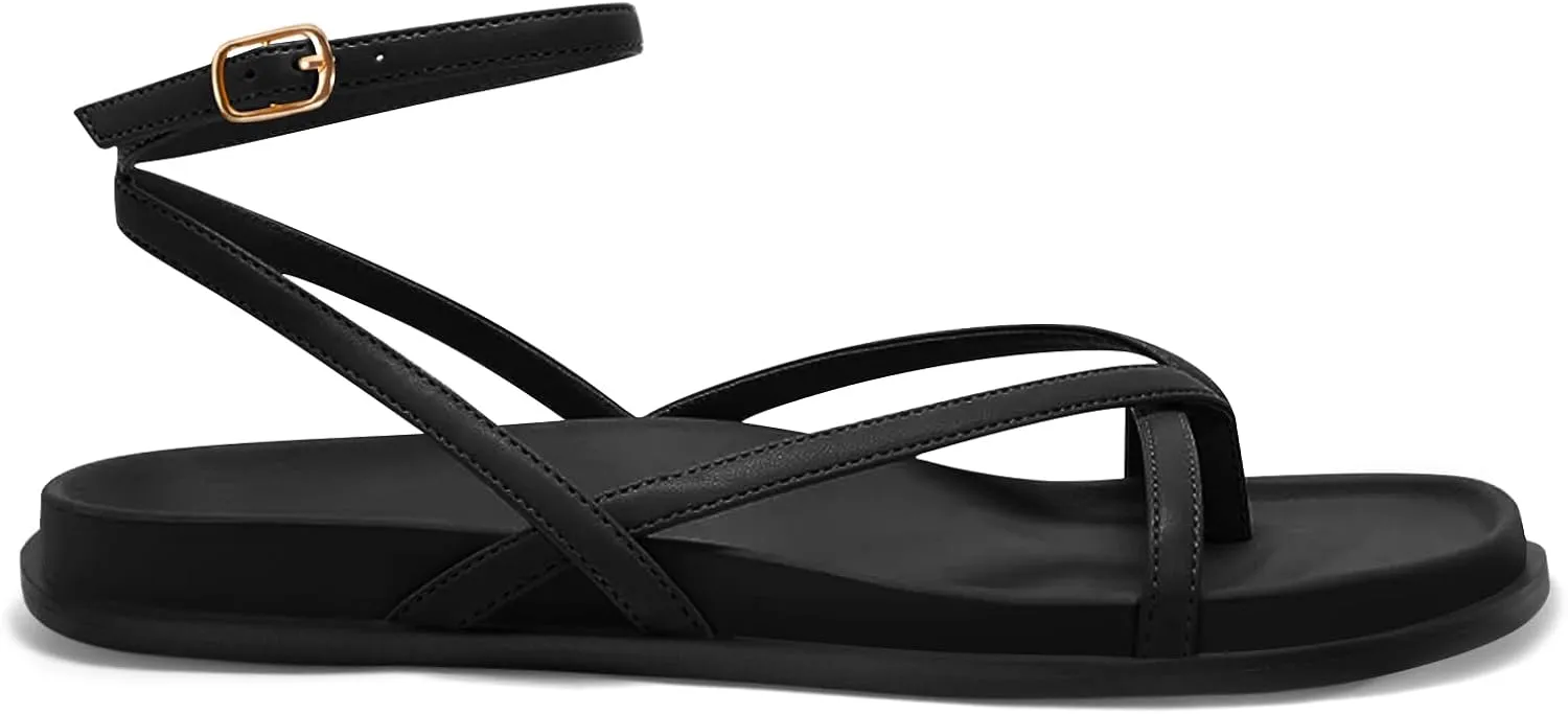 Coutgo Womens Strappy Flat Sandals Comfortable Flip Flop Footbed Sandals Ankle Strap Summer Beach Shoes