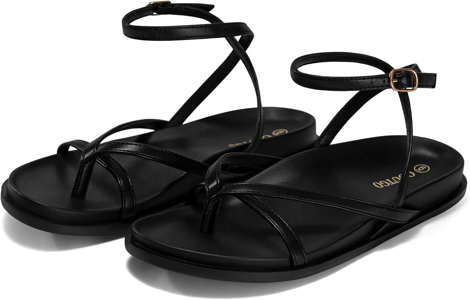 Coutgo Womens Strappy Flat Sandals Comfortable Flip Flop Footbed Sandals Ankle Strap Summer Beach Shoes
