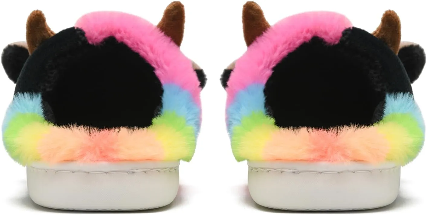 COVS Cow Slippers for Women/Men， Cute Cozy Cartoon Cow Fluffy Slippers Indoor Outdoor Fuzzy Slippers In Winter