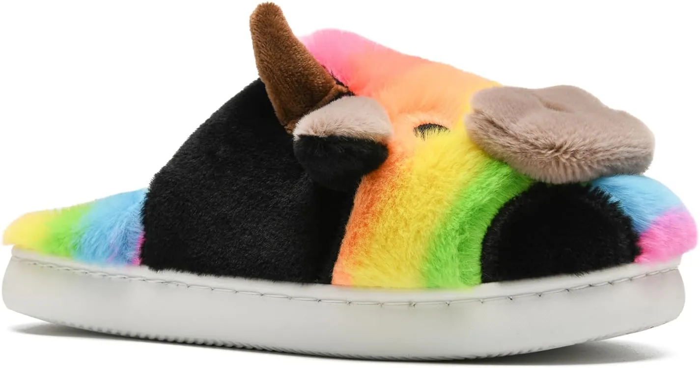 COVS Cow Slippers for Women/Men， Cute Cozy Cartoon Cow Fluffy Slippers Indoor Outdoor Fuzzy Slippers In Winter