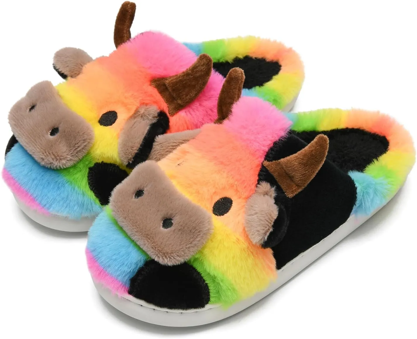 COVS Cow Slippers for Women/Men， Cute Cozy Cartoon Cow Fluffy Slippers Indoor Outdoor Fuzzy Slippers In Winter