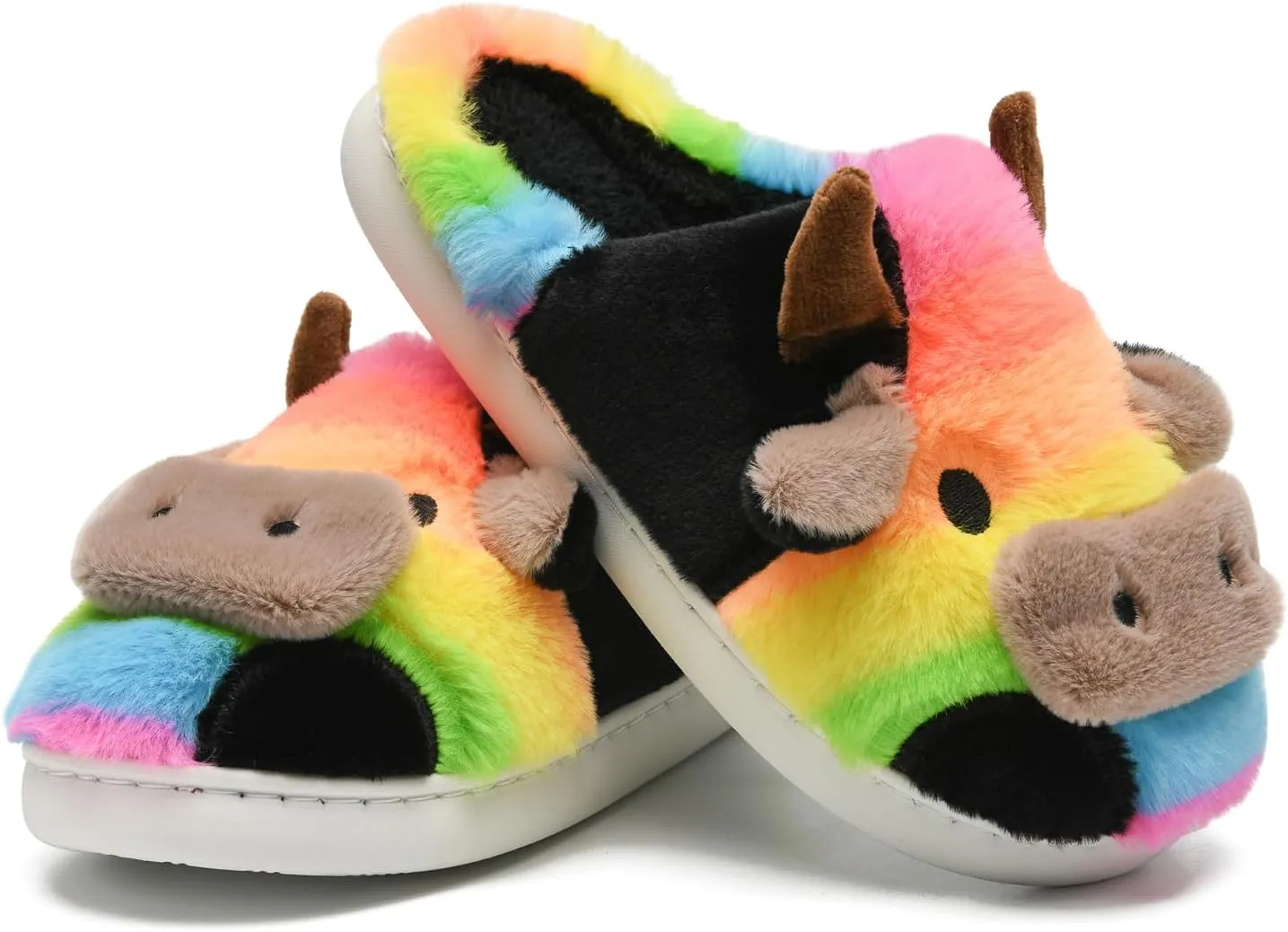 COVS Cow Slippers for Women/Men， Cute Cozy Cartoon Cow Fluffy Slippers Indoor Outdoor Fuzzy Slippers In Winter