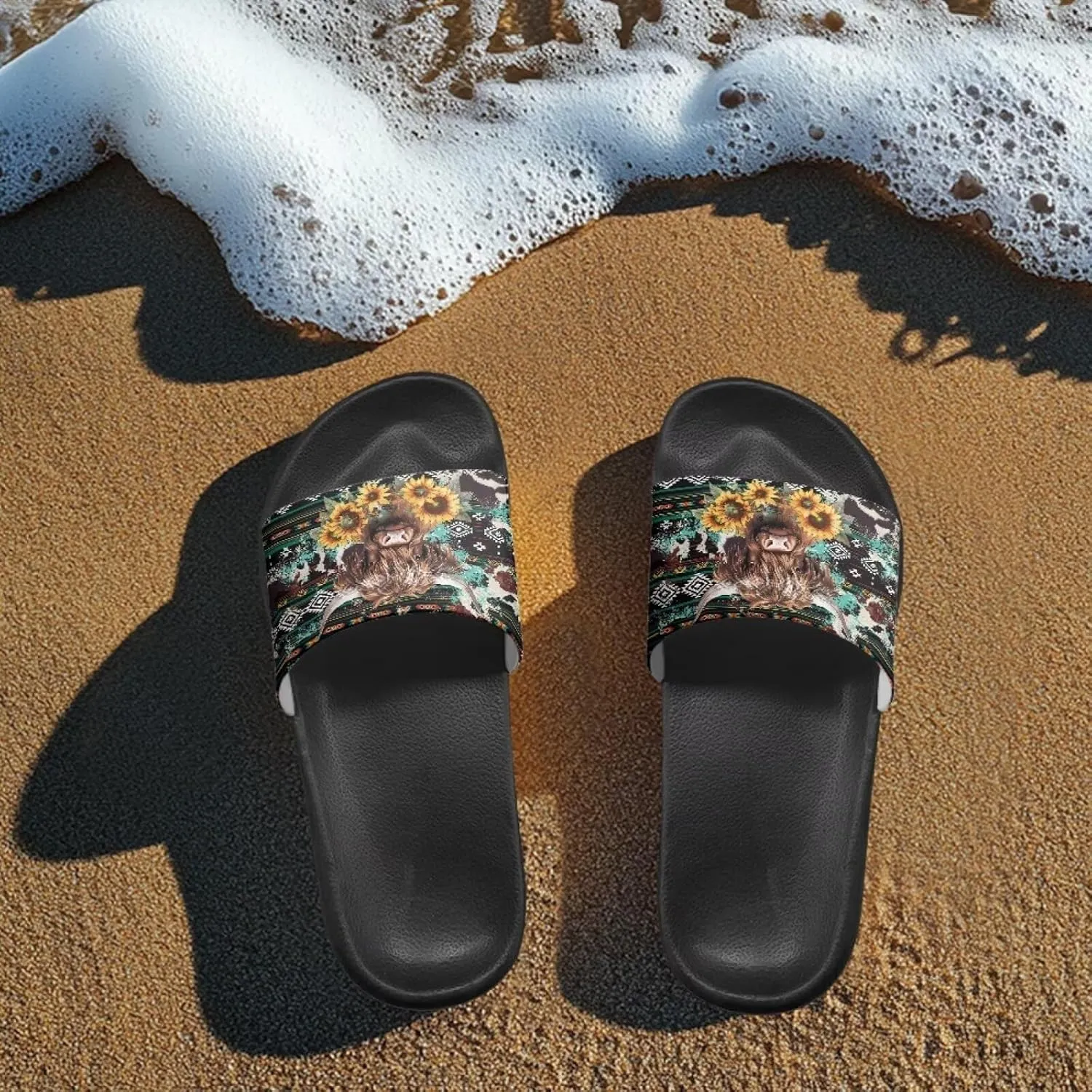 Cow Slippers Slip On Womens Flats Sandals Summer Beach Sandal for Lady Comfort Soft Footbed House Slipper