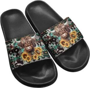 Cow Slippers Slip On Womens Flats Sandals Summer Beach Sandal for Lady Comfort Soft Footbed House Slipper