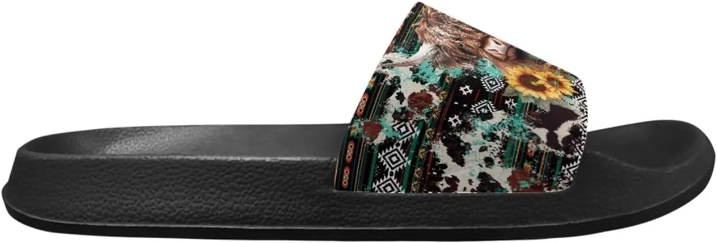 Cow Slippers Slip On Womens Flats Sandals Summer Beach Sandal for Lady Comfort Soft Footbed House Slipper