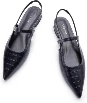 C.Paravano Women's Slingback Flats & Heels - Pointed Toe, Ankle Strap, Comfortable Leather Dress Shoes