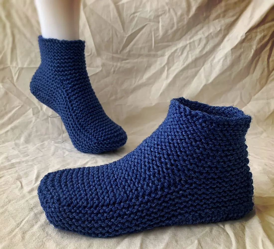 Custom Hand Knit Camo House Slippers with Cuff – Camouflage Yarn Handmade Knitted Booties – Manly Moccasin House Shoes for Warm Feet – Cozy Slipper for Men – Gift for Husband Boyfriend Friend (11-12, Dark Blue)