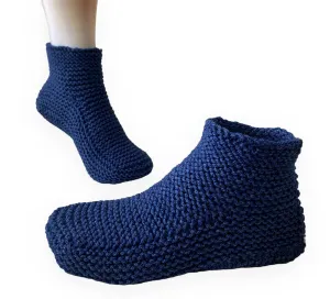 Custom Hand Knit Camo House Slippers with Cuff – Camouflage Yarn Handmade Knitted Booties – Manly Moccasin House Shoes for Warm Feet – Cozy Slipper for Men – Gift for Husband Boyfriend Friend (11-12, Dark Blue)
