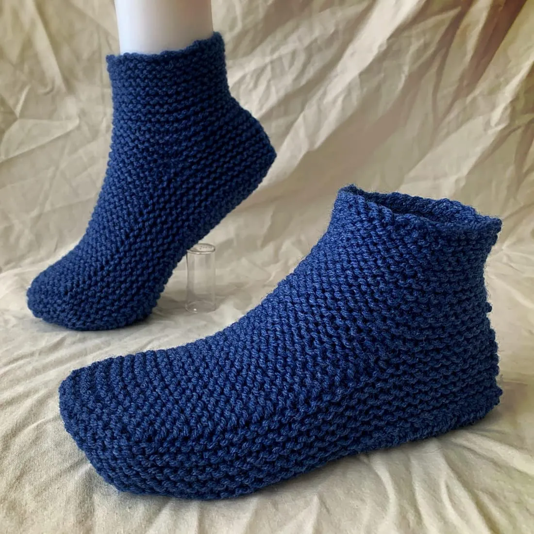Custom Hand Knit Camo House Slippers with Cuff – Camouflage Yarn Handmade Knitted Booties – Manly Moccasin House Shoes for Warm Feet – Cozy Slipper for Men – Gift for Husband Boyfriend Friend (11-12, Dark Blue)