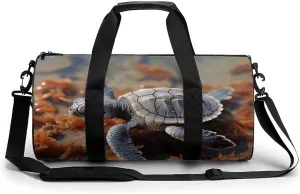 Cut Baby Sea Turtle Cylindrical Gym Bag Travel Duffel Bag with Dry Wet Separated Pocket for Men And Women Overnight Bag Weekender Bag Training Handbag Yoga Bag