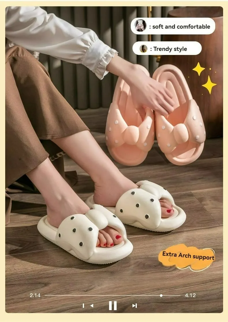 Cute Bow Design Women's Summer Slipper,Non-Slip Thick Sole Home Bathroom Indoor Comfort Sandals, 6