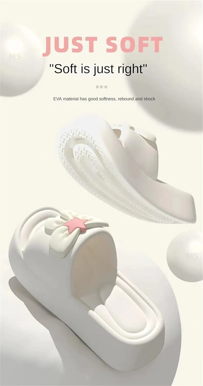 Cute Bow Pink Star Slipper Sandals Women Non Slip Outdoor & Indoor Footwear For Beach Travel Shower Flip Flops Women